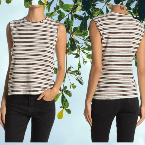 NWT DEREK LAM 10 CROSBY Kalua metallic stripe soft White Button tank MSRP: $150 - Picture 1 of 3
